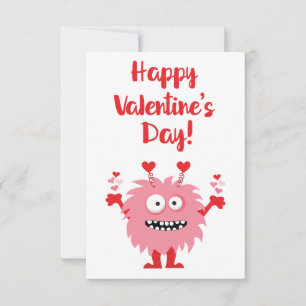 Cute Happy Valentines Rosa Tecknad Monster Anteckningskort