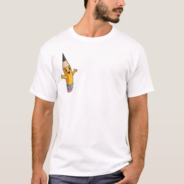 Cute Happy Yellow Pencil Character with Open Arms  T Shirt (Framsida)