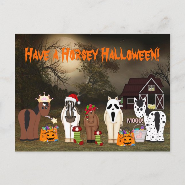 Cute har en Horsey Halloween Horse Helg Vykort (Framsida)
