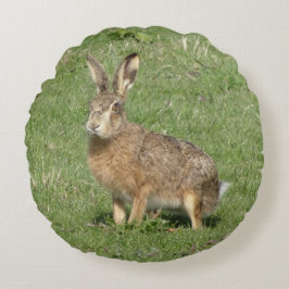 Cute Hare Close Round Pillow Rund Kudde
