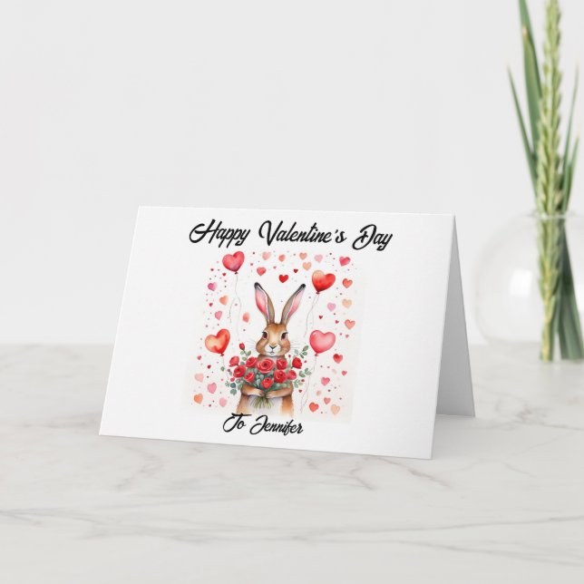 Cute Hare med hjärtan Valentinkort Kort (Framsida)