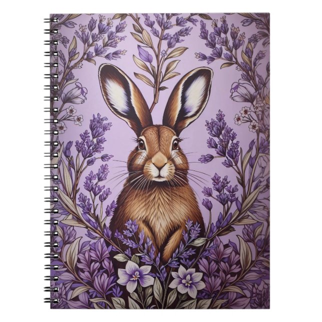 Cute Hare med Lavender William Morris inspirerad Anteckningsbok (Framsidan)