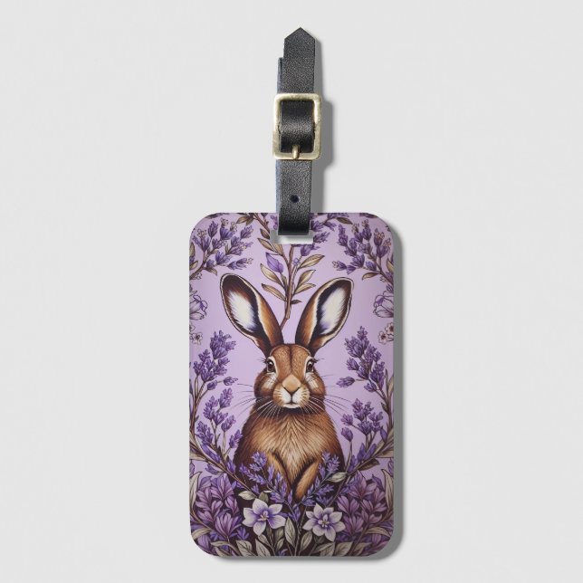 Cute Hare med Lavender William Morris inspirerad Bagagebricka (Framsida vertikal)