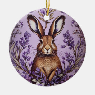 Cute Hare med Lavender William Morris inspirerad Julgransprydnad Keramik