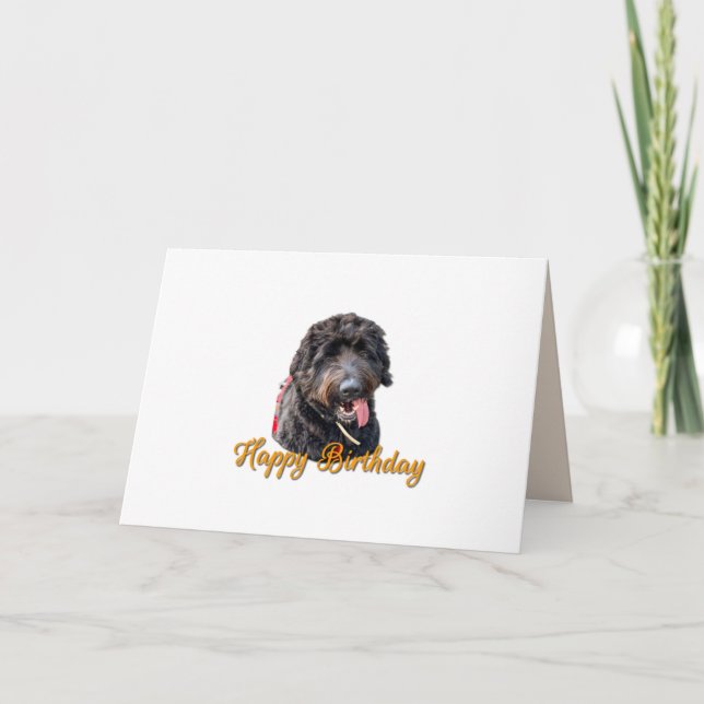 Cute Hårig Black Goldendoodle Grattis på födelseda Kort (Framsida)