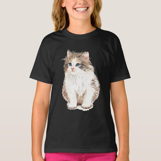 Cute Hårig Cat T Shirt (Framsida)