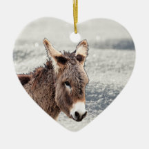 Cute Hårig Donkey i Snö Ceramic Träd Dekoration