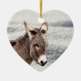 Cute Hårig Donkey i Snö Ceramic Träd Dekoration