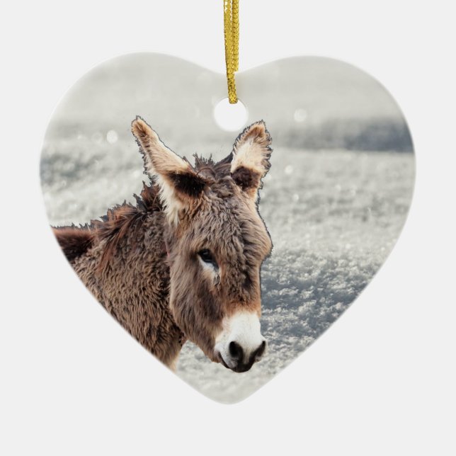 Cute Hårig Donkey i Snö Ceramic Träd Dekoration (Framsidan)