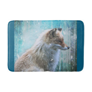 Cute Hårig Fox på Blue Grunge Background Badrumsmatta