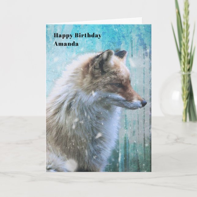 Cute Hårig Fox på Blue Grunge Background Birthday Kort (Framsida)