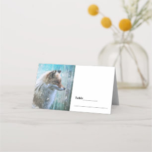 Cute Hårig Fox på Blue Grunge Background Bord Placeringskort