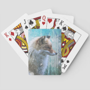 Cute Hårig Fox på Blue Grunge Background Casinokort