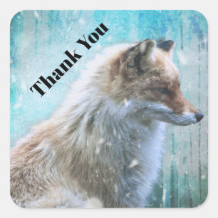 Cute Hårig Fox på Blue Grunge Background Fyrkantigt Klistermärke