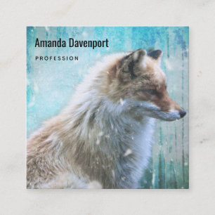 Cute Hårig Fox på Blue Grunge Background Fyrkantigt Visitkort