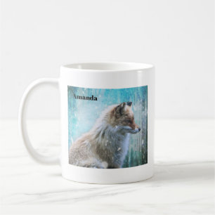 Cute Hårig Fox på Blue Grunge Background Kaffemugg