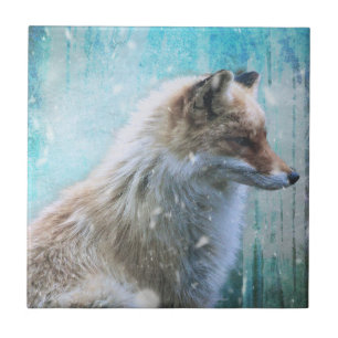 Cute Hårig Fox på Blue Grunge Background Kakelplatta
