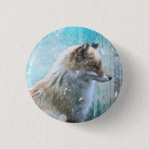Cute Hårig Fox på Blue Grunge Background Knapp