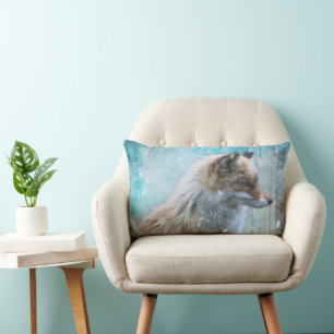 Cute Hårig Fox på Blue Grunge Background Lumbarkudde