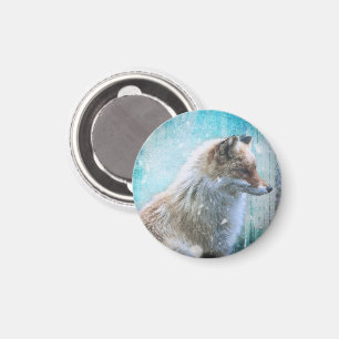 Cute Hårig Fox på Blue Grunge Background Magnet