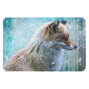 Cute Hårig Fox på Blue Grunge Background Magnet
