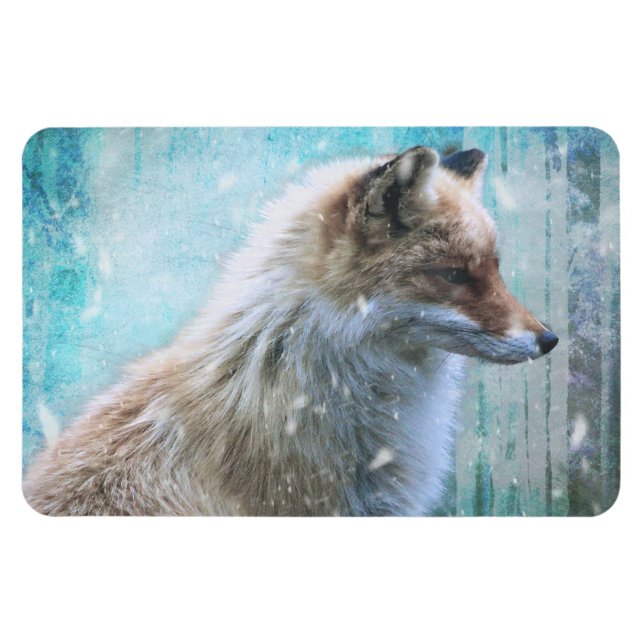 Cute Hårig Fox på Blue Grunge Background Magnet (Horisontell)