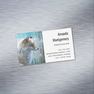 Cute Hårig Fox på Blue Grunge Background Magnetiska Visitkort