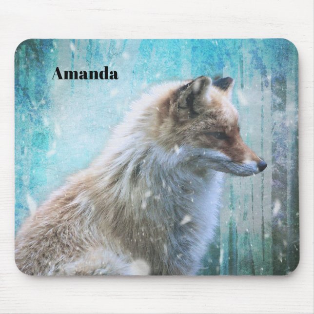 Cute Hårig Fox på Blue Grunge Background Musmatta (Framsidan)