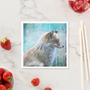Cute Hårig Fox på Blue Grunge Background Pappersservett