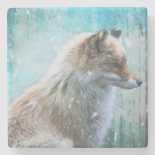 Cute Hårig Fox på Blue Grunge Background Stenunderlägg