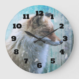 Cute Hårig Fox på Blue Grunge Background Stor Klocka