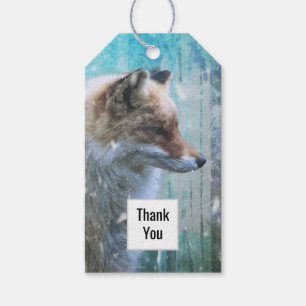 Cute Hårig Fox på Blue Grunge Background Tack Presentetikett
