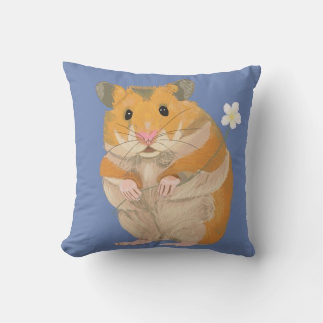 Cute Hårig Hamster Holding a Flower Kudde (Framsida)