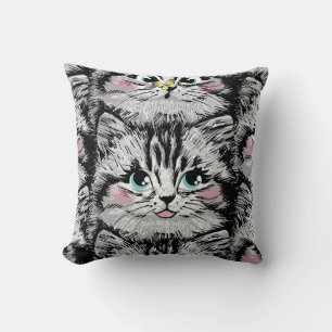 Cute hårig kitten ansikte sömlös mönster. Illustra Kudde
