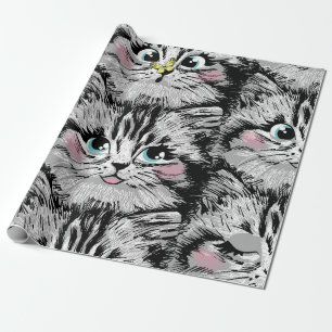 Cute hårig kitten ansikte sömlös mönster. Illustra Presentpapper
