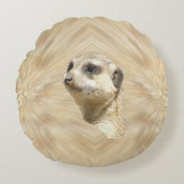 Cute Hårig Meerkat Ansikte Round Pillow Rund Kudde