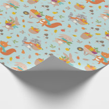 Cute Harvest Fall animals with green on blue