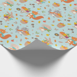 Cute Harvest Fall animals with green on blue Presentpapper