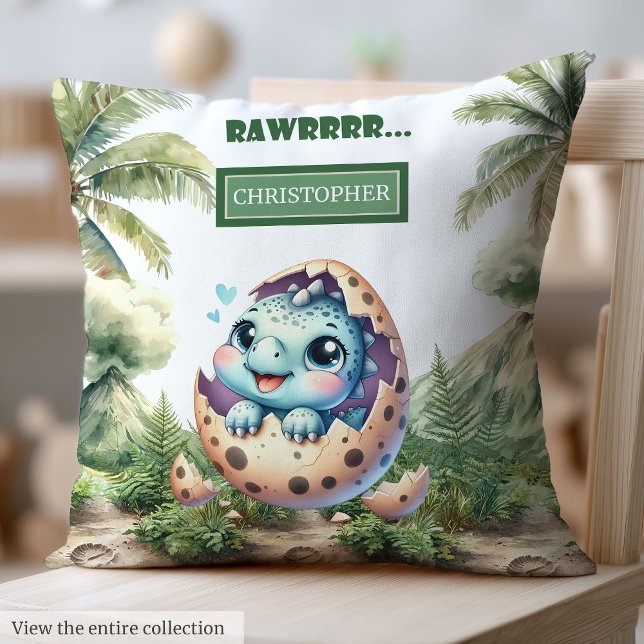 Cute Hatching snart Baby Dinosaur-Personligen Kudde (Cute Hatching Soon Baby Dinosaur Personalized Throw Pillow)