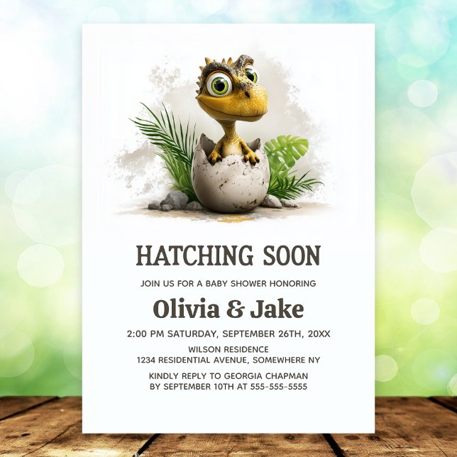 Cute Hatching Soon Dinosaur Baby Shower Invitation Inbjudningar (Skapare uppladdad)