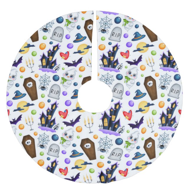 Cute Haunted House Halloween Mönster Julgransmatta Borstad Polyester (Framsidan)