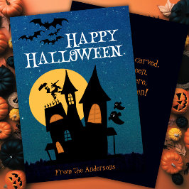 Cute Haunted House Happy halloween Anpassningsbar Julkort