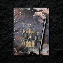 Cute Haunted House | Spooky Full Moon Träd Fladder Anteckningsbok