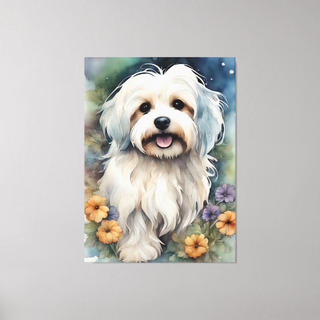 Cute Havanese Hund in Watercolor Canvastryck (Framsida)