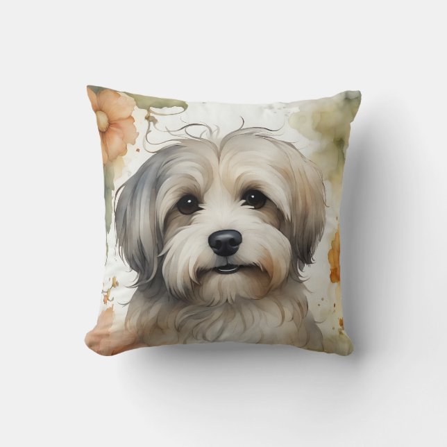 Cute Havanese Hund in Watercolor Kudde (Framsida)