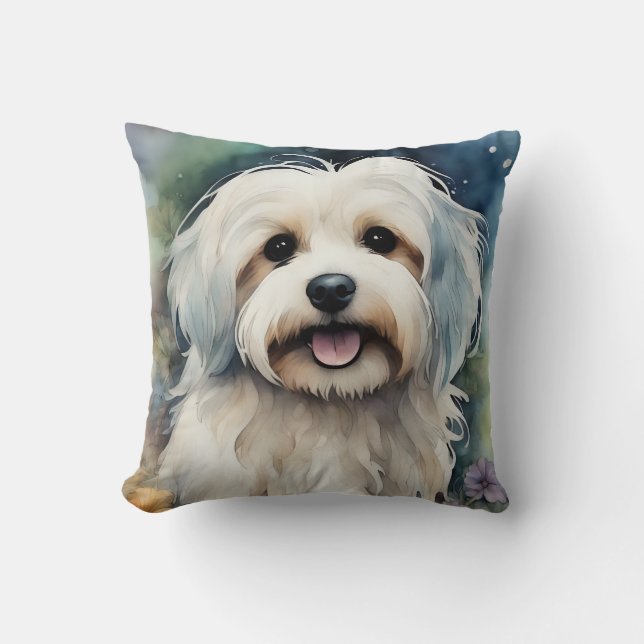 Cute Havanese Hund in Watercolor Kudde (Framsida)