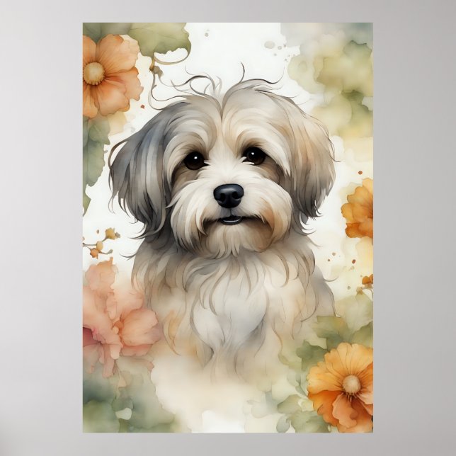 Cute Havanese Hund in Watercolor Poster (Framsidan)