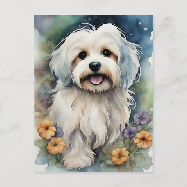 Cute Havanese Hund in Watercolor Vykort (Framsida)