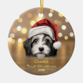 Cute Havanese Hund Santa Hat 1:a jul Julgransprydnad Keramik