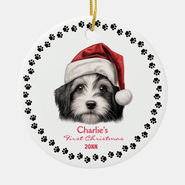 Cute Havanese Hund Santa Hat Tass 1:a jul Julgransprydnad Keramik (Framsidan)